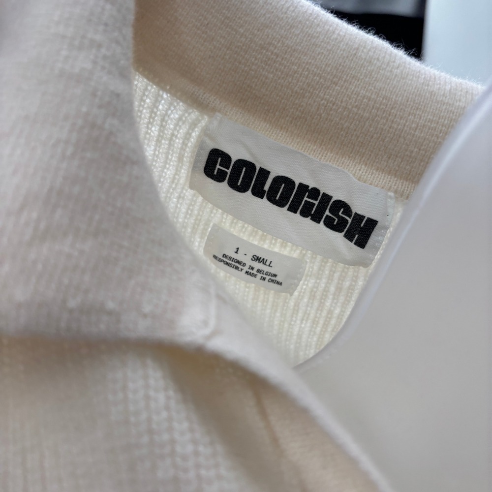 Colorush Cream V-Neck Collared Crop Top Ribbed Knit Polo Sweater Vest Womens 1 S - Picture 8 of 9